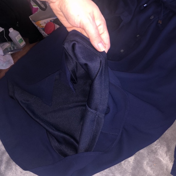 Vintage F21 long sleeve button down drawstring tie waist down navy mini dress - Picture 6 of 9